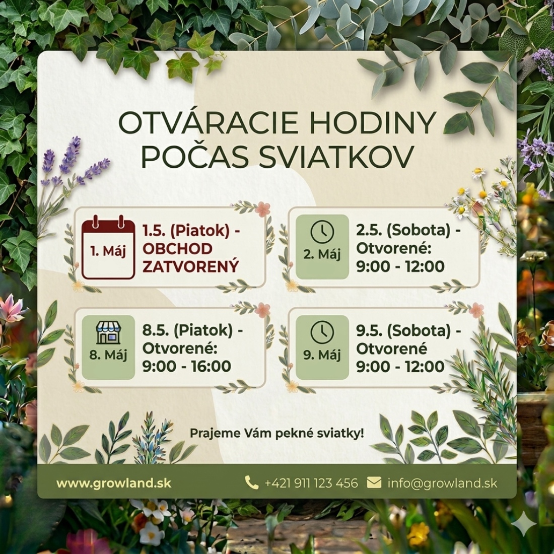 Otváracie hodiny počas sviatkov